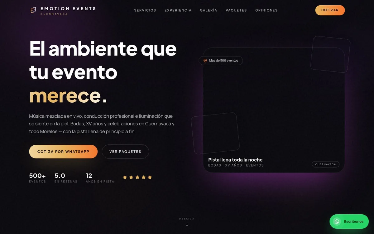 Sitio web de Emotion Events